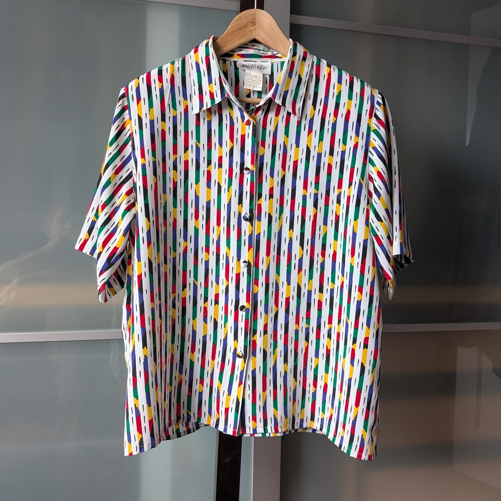 ๐ผVintage Like-new Rainbow Stripe Yves St. Clair Button-up Shirt - Size 16 ๐ - Picture 1 of 12